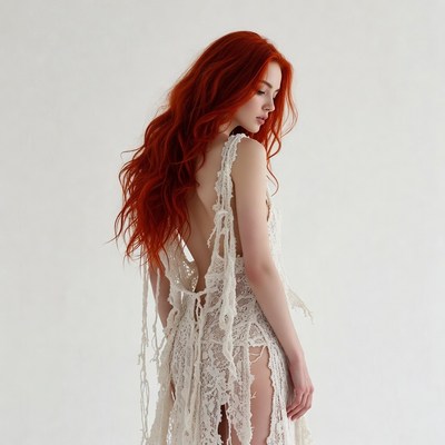 Woman in lace dress with red hair