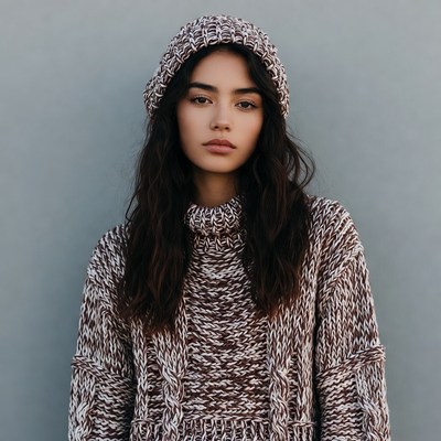 Woman in knit beanie and sweater