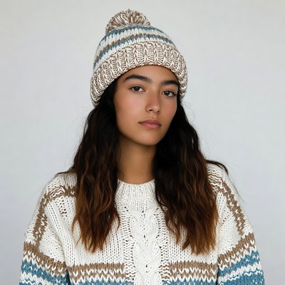 Young woman in striped knit beanie
