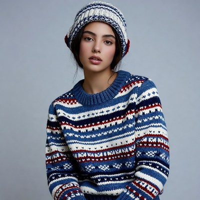 Woman in knitted beanie and sweater