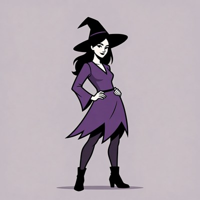 Asian woman in purple witch costume