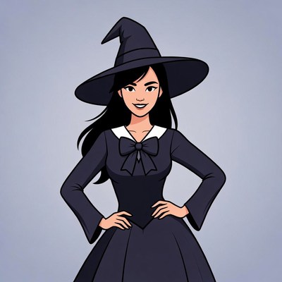 Asian woman in witch costume