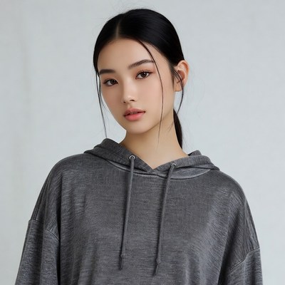 Asian woman in gray hoodie