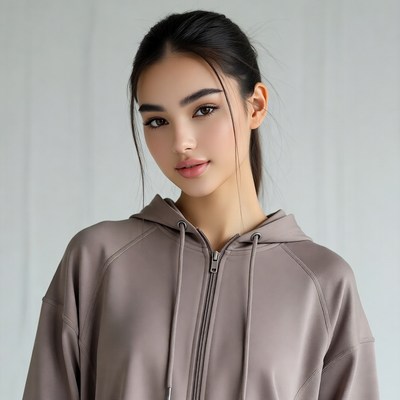 Asian woman in gray hoodie