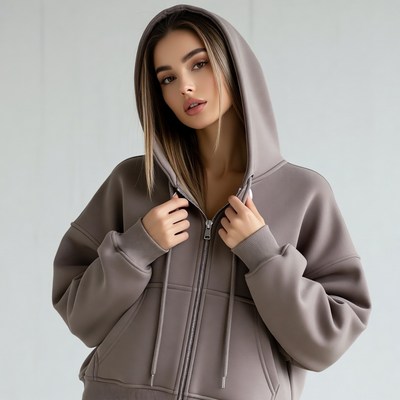 Woman in gray hoodie