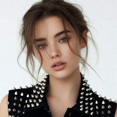 Woman with studded leather jacket