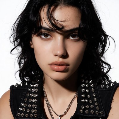 Woman in studded black vest