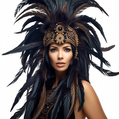 Woman in Aztec Feather Headdress