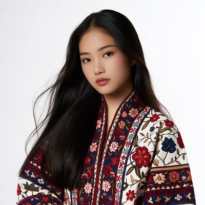 Asian woman in embroidered jacket