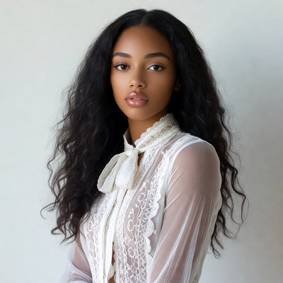 African-American woman in lace blouse