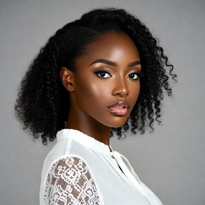 Beautiful Black woman in lace blouse