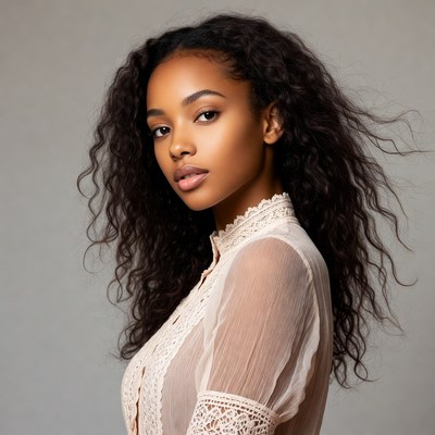 Beautiful African-American woman in lace blouse