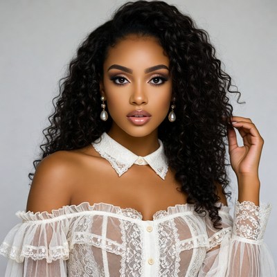 Beautiful African-American woman in lace dress