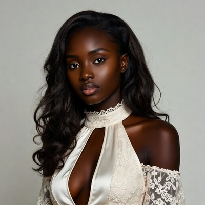 Beautiful African-American woman in lace dress