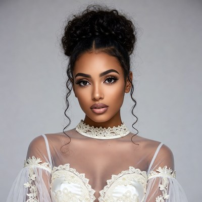 African-American woman in lace gown