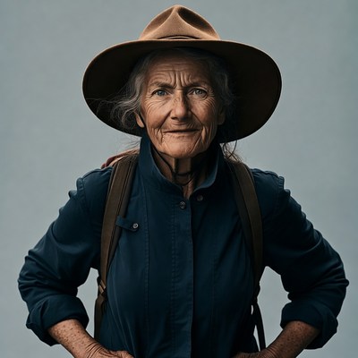 Elderly woman wearing cowboy hat