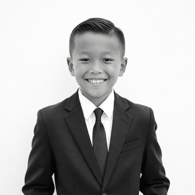 Asian boy smiling in suit