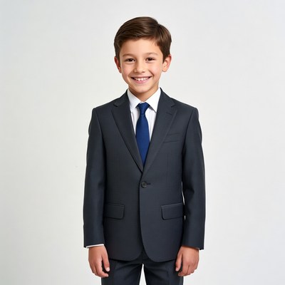 Smiling boy in navy suit