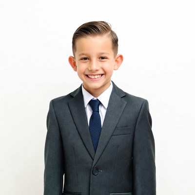 Boy in gray suit smiling