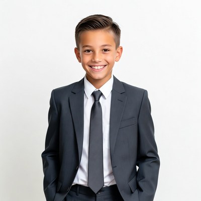 Young boy in suit smiling