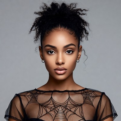 Beautiful Black woman in sheer spiderweb top