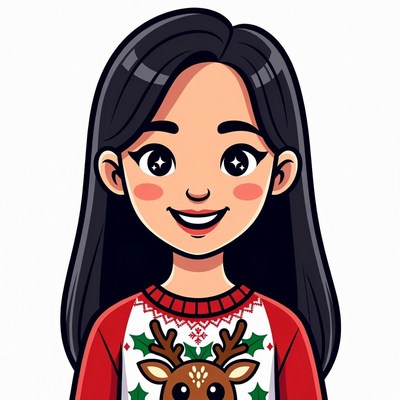 Asian girl in reindeer Christmas sweater