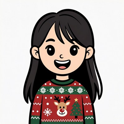 Asian girl in reindeer Christmas sweater
