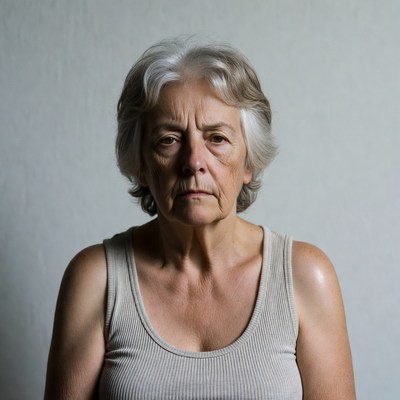 Elderly woman in white tank top