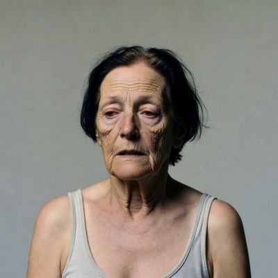 Elderly woman in white tank top