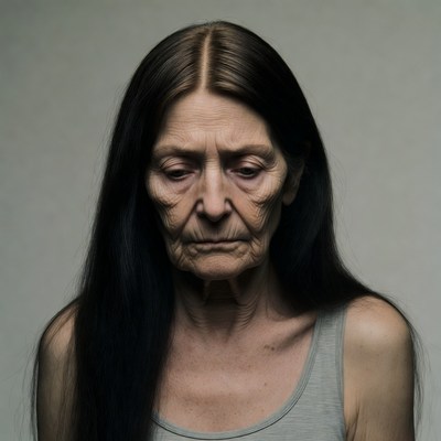 Elderly woman with long black hair