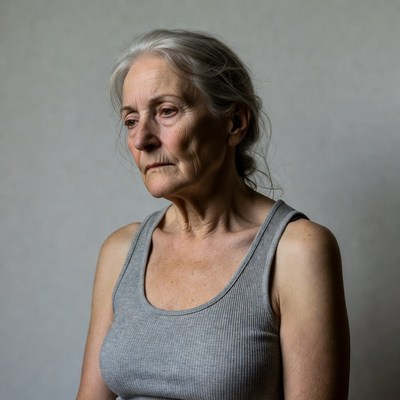 Elderly woman with gray hair