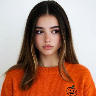 Girl in orange pumpkin sweater