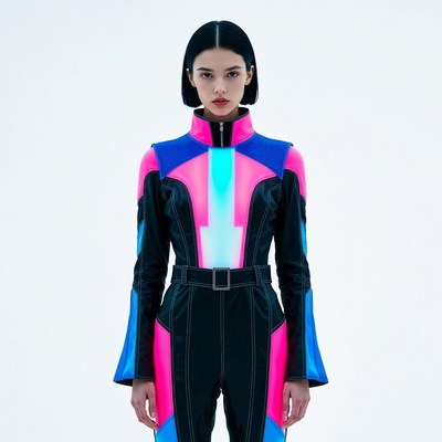 Asian woman in neon jumpsuit