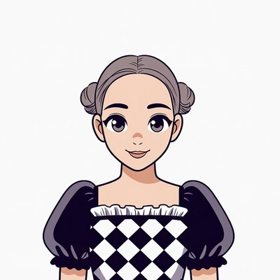 Anime girl with gray hair buns