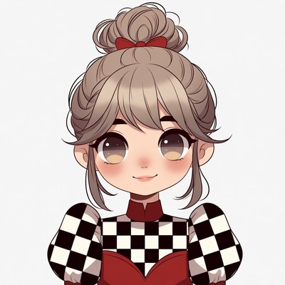 Anime girl with checkered puffed sleeves