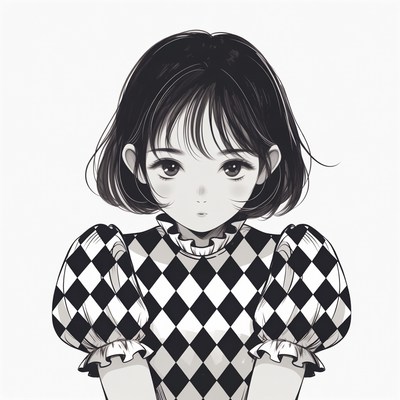 Anime girl in checkered dress