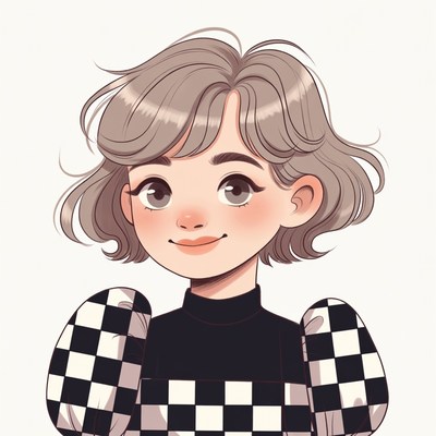 Girl in checkered puffed sleeve dress