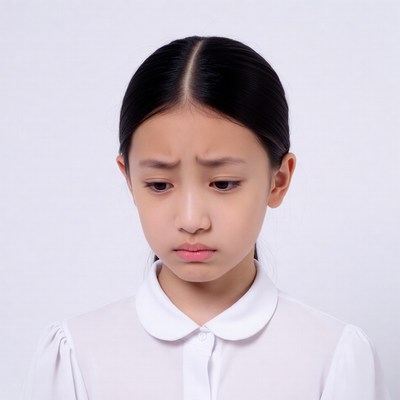 Sad Asian girl in white blouse