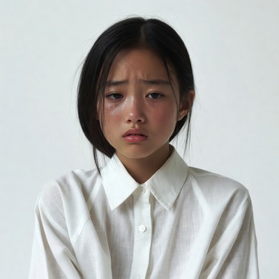 Asian girl with sad expression