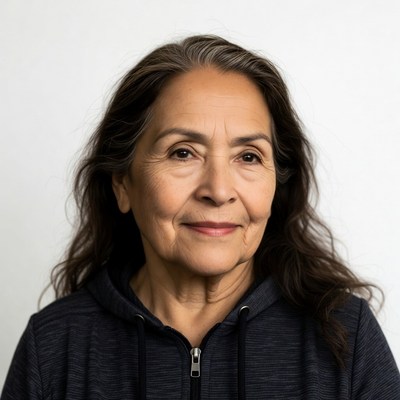 Smiling Latino woman in hoodie