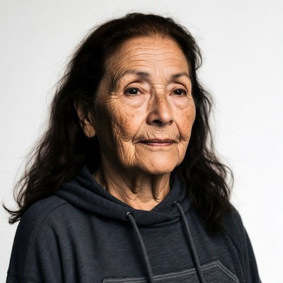 Elderly woman in hoodie