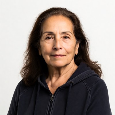 Older Latina woman in hoodie