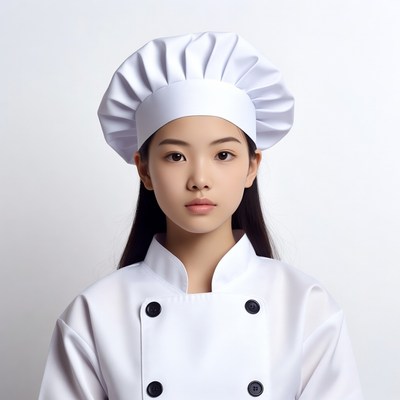 Asian girl wearing chef hat uniform