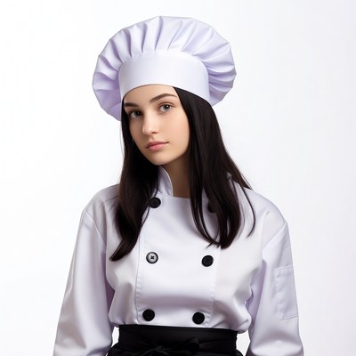 Young woman in white chef uniform