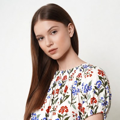 Young woman in floral blouse