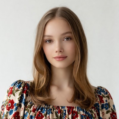 Young woman in floral blouse