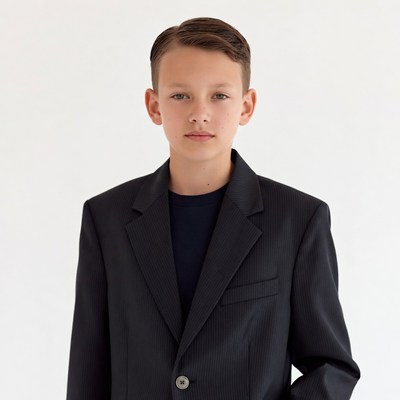 Young boy in black suit