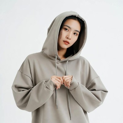 Asian woman in gray hoodie