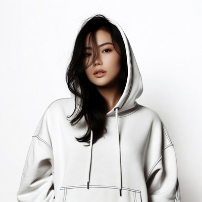 Asian woman in white hoodie