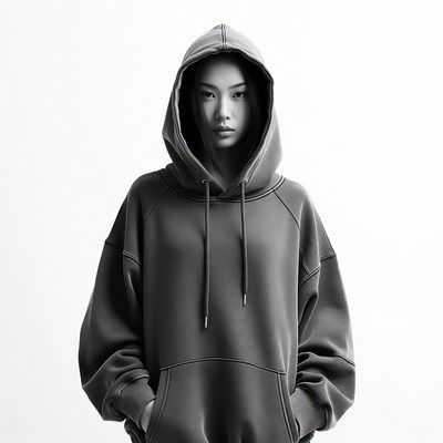Asian woman in hooded sweatshirt